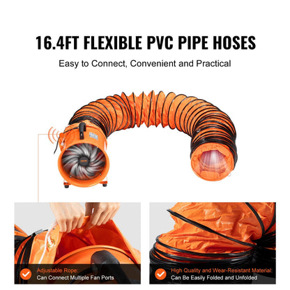 Portable 305mm Heavy Duty Fan with 5m Duct Hose, 2574CFM Industrial Blower