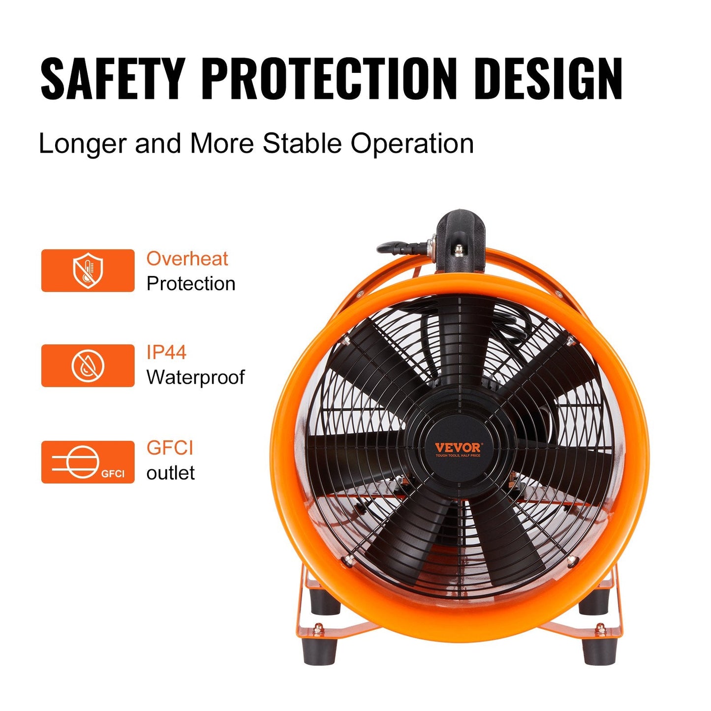 Portable 305mm Heavy Duty Fan with 5m Duct Hose, 2574CFM Industrial Blower