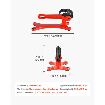 Pipe Vice Portable Lightweight Aluminum Pipe Vice 1/8" to 1-1/2" Capacity