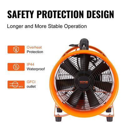 Heavy Duty 0.2m Cylinder Fan with 5m Hose, 145W Industrial Exhaust Blower