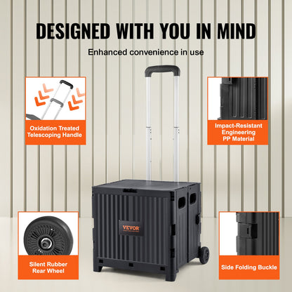VEVOR Foldable Utility Cart, 36 kg Load Capacity, Folding Portable Rolling Crate