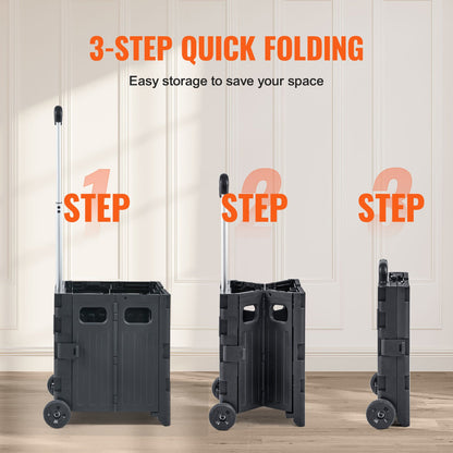 VEVOR Foldable Utility Cart, 36 kg Load Capacity, Folding Portable Rolling Crate