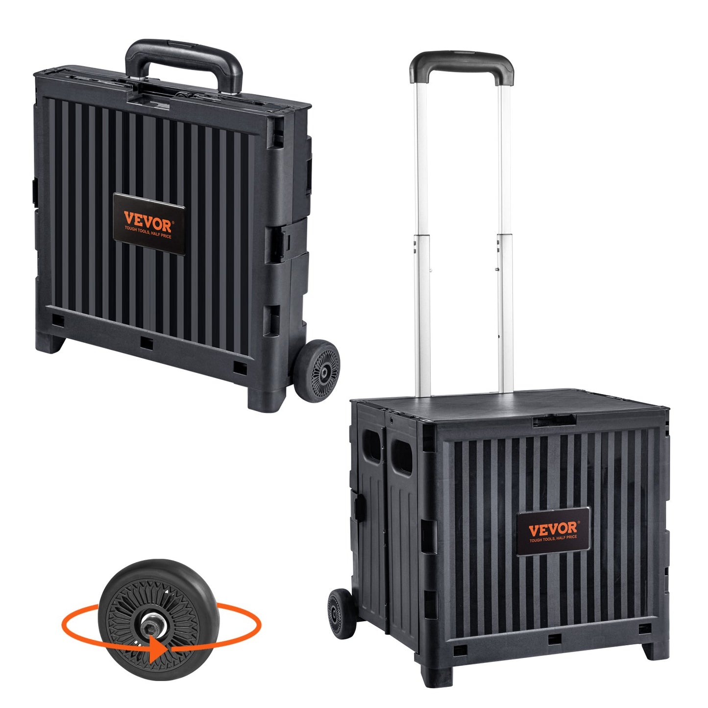 VEVOR Foldable Utility Cart, 36 kg Load Capacity, Folding Portable Rolling Crate