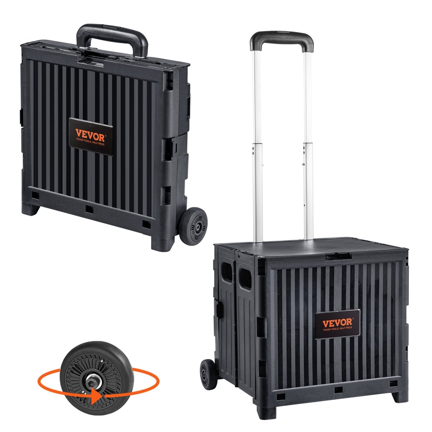 Foldable Utility Cart with 36 kg Capacity and Telescoping Handle, Black