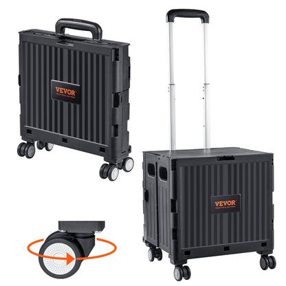 VEVOR Foldable Utility Cart, 50 kg Load Capacity, Folding Portable Rolling Crate