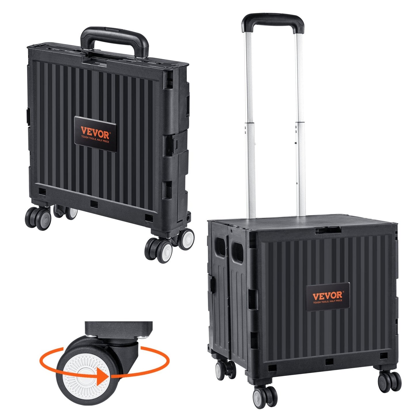 Foldable Utility Cart with 50 kg Capacity, Portable Rolling Crate for Travel & Office