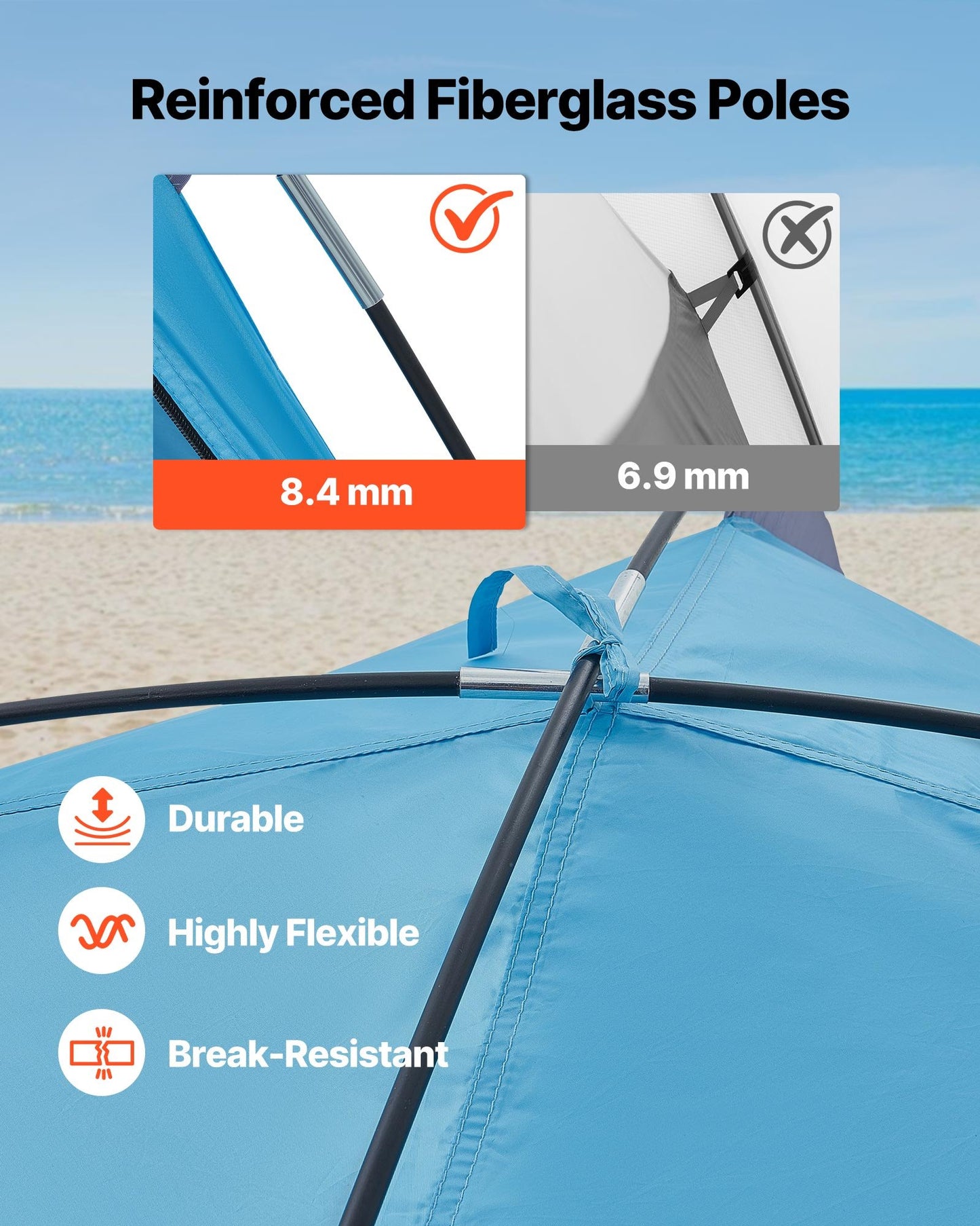 Beach Tent Sun Shelter for 4 Person, UPF 50+ Protection, Portable Sun Shade Canopy with Carrying Bag & Sand Pockets, Lightweight and Easy Setup Beach Umbrella for Camping Fishing Outdoor Picnic