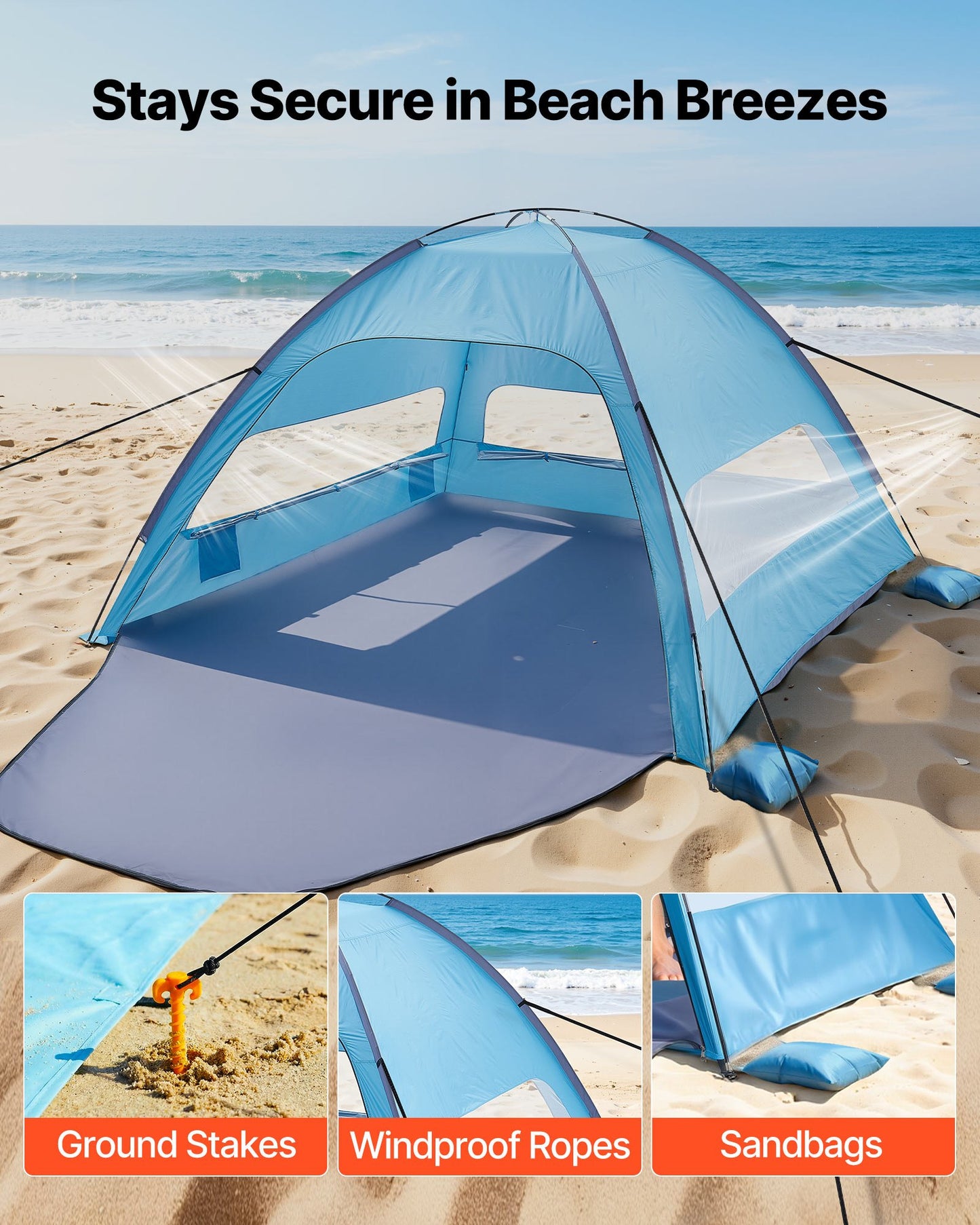 Beach Tent Sun Shelter for 8 Person, UPF 50+ Protection, Portable Sun Shade Canopy with Carrying Bag & Sand Pockets, Lightweight and Easy Setup Beach Umbrella for Camping Fishing Outdoor Picnic