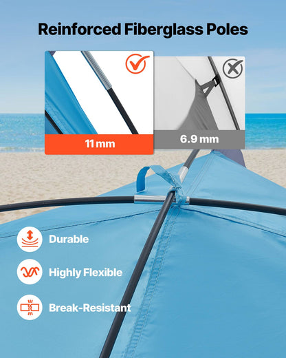 Beach Tent Sun Shelter for 8 Person, UPF 50+ Protection, Portable Sun Shade Canopy with Carrying Bag & Sand Pockets, Lightweight and Easy Setup Beach Umbrella for Camping Fishing Outdoor Picnic