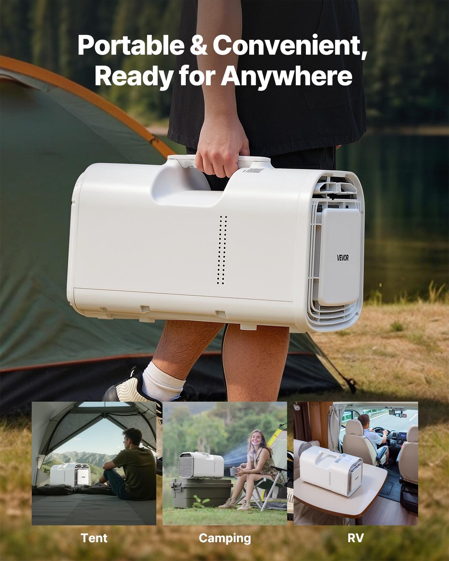 Portable Camping Air Conditioner, 3000 BTU Tent AC Unit, 530W Cooling Only, Touch & Remote Control, 24H Timer, 200 m³/h Airflow, Multiple Modes for Tents, RVs, Camping, Outdoor Use, Home, White
