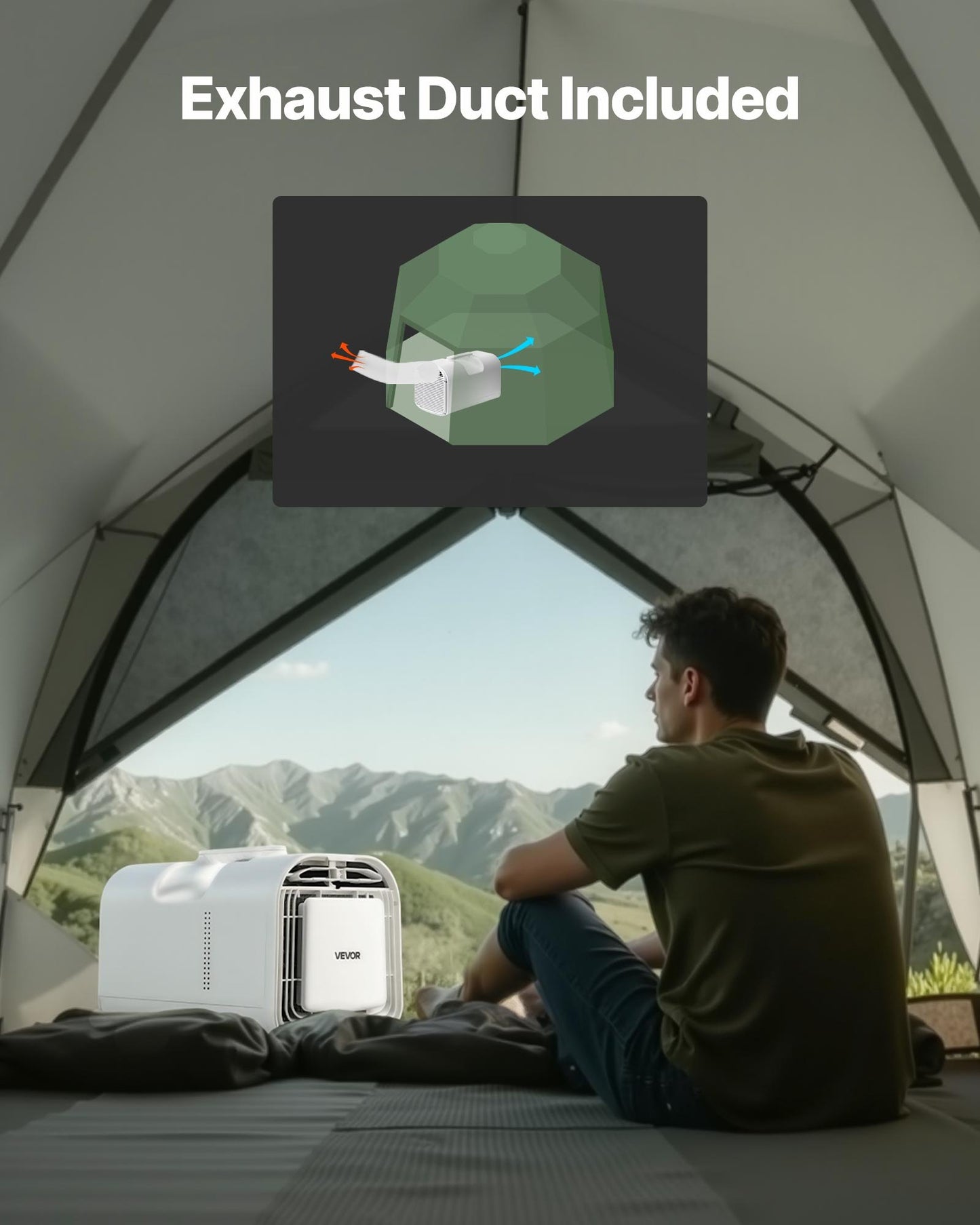 Portable Camping Air Conditioner, 3000 BTU Tent AC Unit, 530W Cooling Only, Touch & Remote Control, 24H Timer, 200 m³/h Airflow, Multiple Modes for Tents, RVs, Camping, Outdoor Use, Home, White