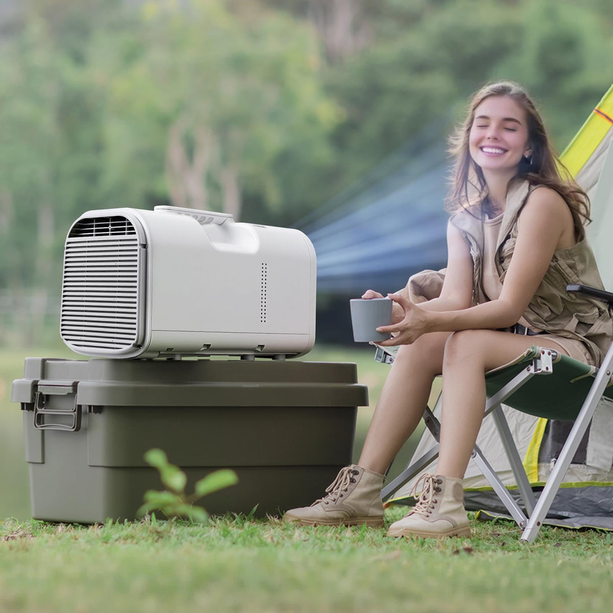 Portable Camping Air Conditioner, 3000 BTU Tent AC Unit, 530W Cooling Only, Touch & Remote Control, 24H Timer, 200 m³/h Airflow, Multiple Modes for Tents, RVs, Camping, Outdoor Use, Home, White