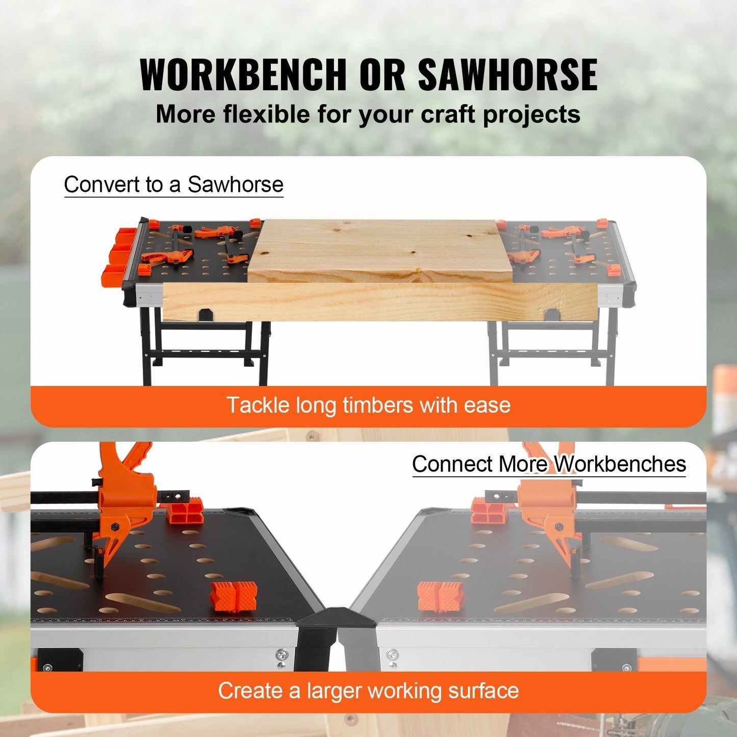 Folding Work Table: 2-in-1 Sawhorse & Workbench, 454 kg Load, Portable Design