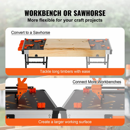 Folding Work Table: 2-in-1 Sawhorse & Workbench, 454 kg Load, Portable Design