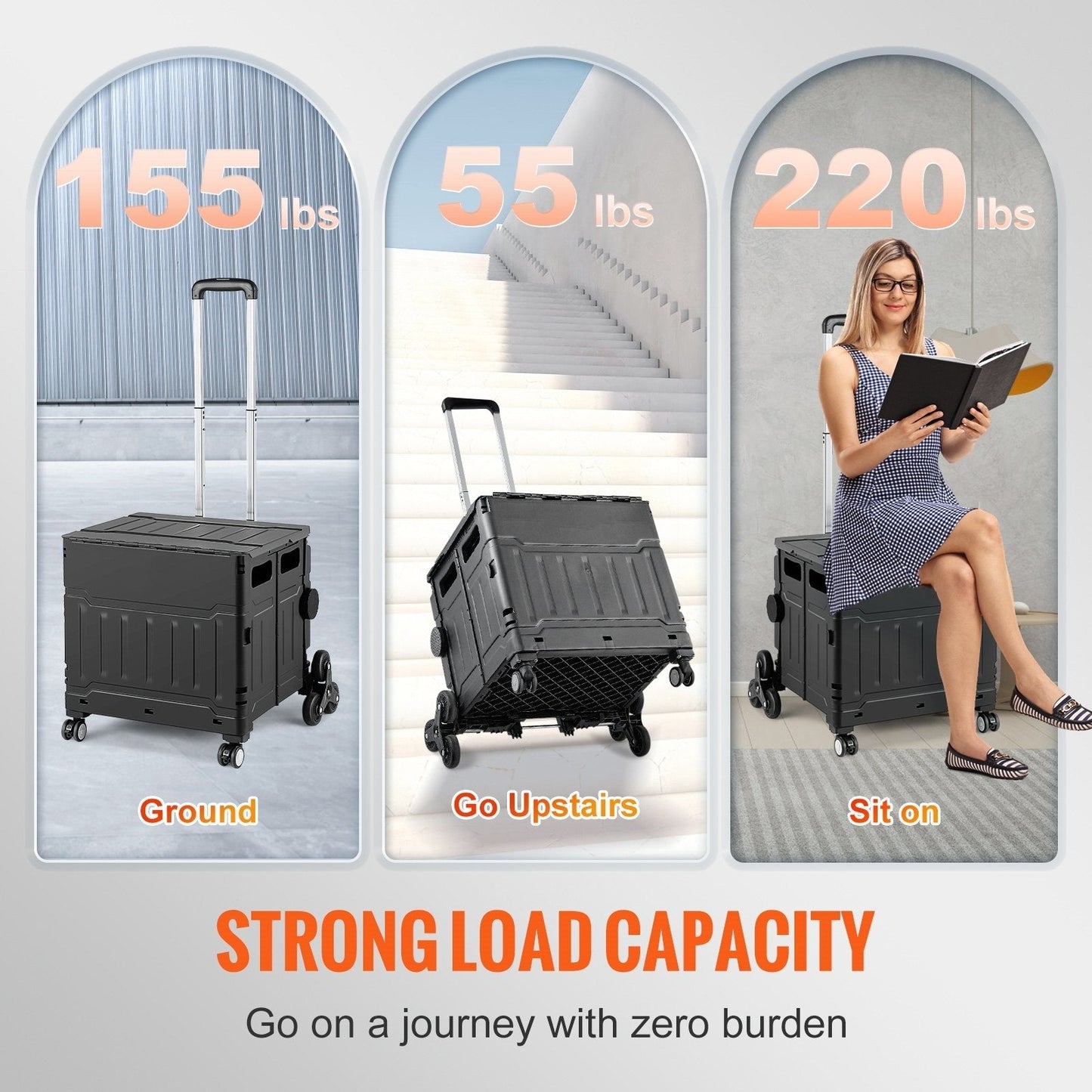 Foldable Stair Climbing Cart with Adjustable Handle & 53L Capacity