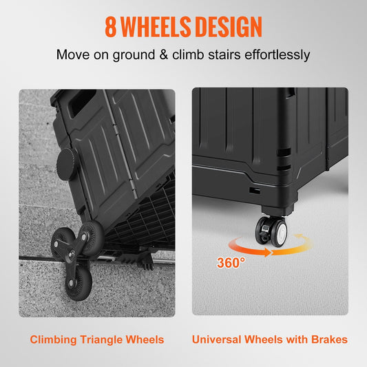 Foldable Stair Climbing Cart with Adjustable Handle & 53L Capacity