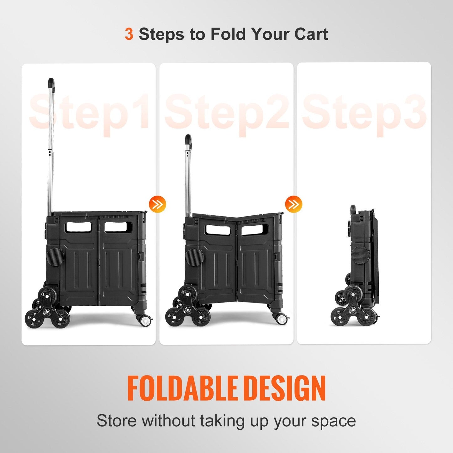 Foldable Stair Climbing Cart with Adjustable Handle & 53L Capacity