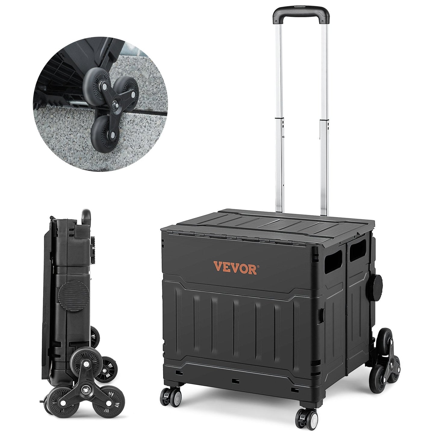 Foldable Stair Climbing Cart with Adjustable Handle & 53L Capacity