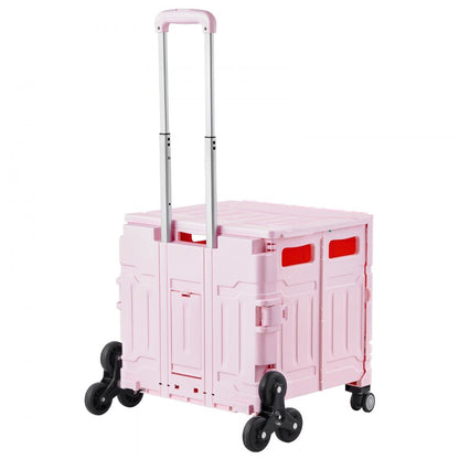 Foldable Cart with Stair Climbing Wheels Collapsible Rolling Crate 65L