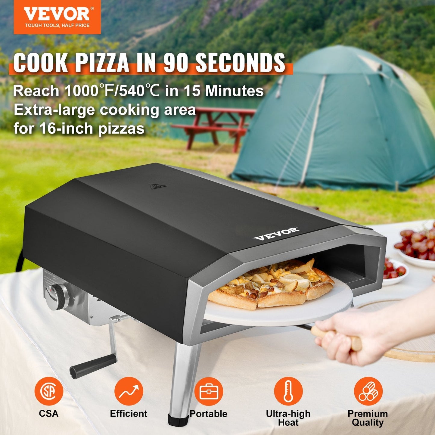Portable Gas Pizza Oven, 0.4m, Stainless Steel with Rotating Stone & Accessories