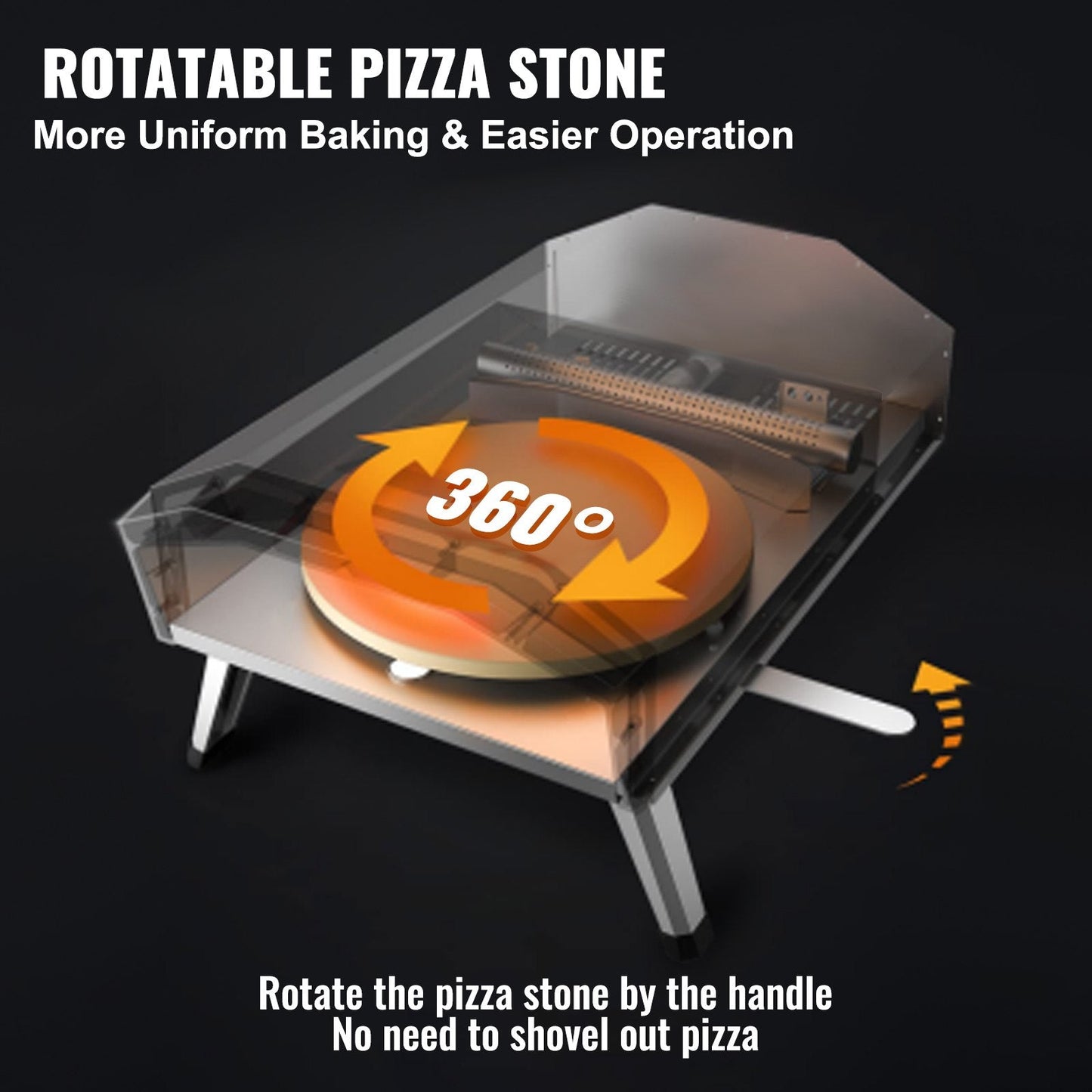 Portable Gas Pizza Oven, 0.4m, Stainless Steel with Rotating Stone & Accessories