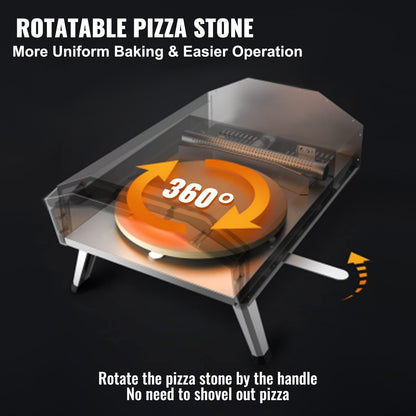 Portable Gas Pizza Oven, 0.4m, Stainless Steel with Rotating Stone & Accessories