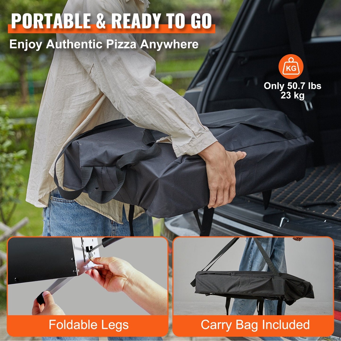 Portable Gas Pizza Oven, 0.4m, Stainless Steel with Rotating Stone & Accessories