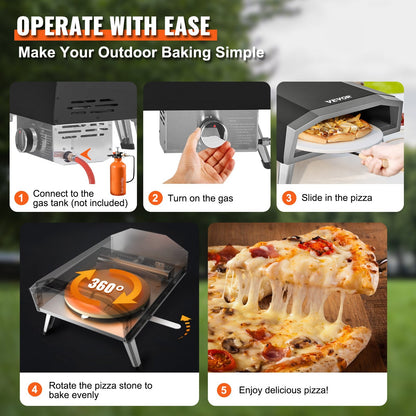 Portable Gas Pizza Oven, 0.4m, Stainless Steel with Rotating Stone & Accessories