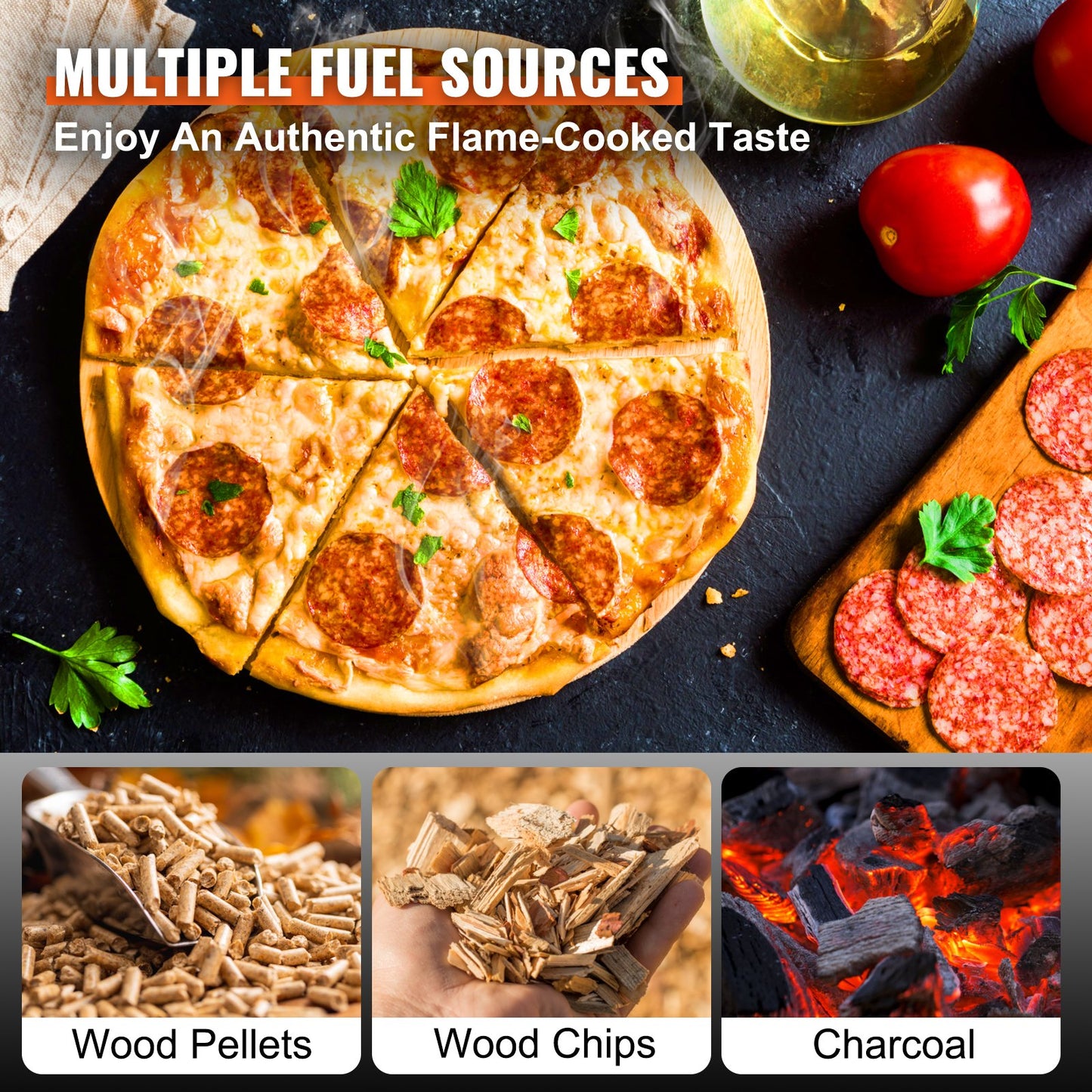 VEVOR Outdoor Pizza Oven, 12-inch, Wood Pellet and Charcoal Fired Pizza Maker, Portable