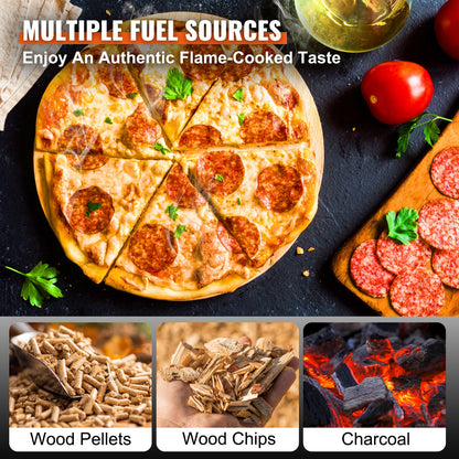 VEVOR Outdoor Pizza Oven, 12-inch, Wood Pellet and Charcoal Fired Pizza Maker, Portable