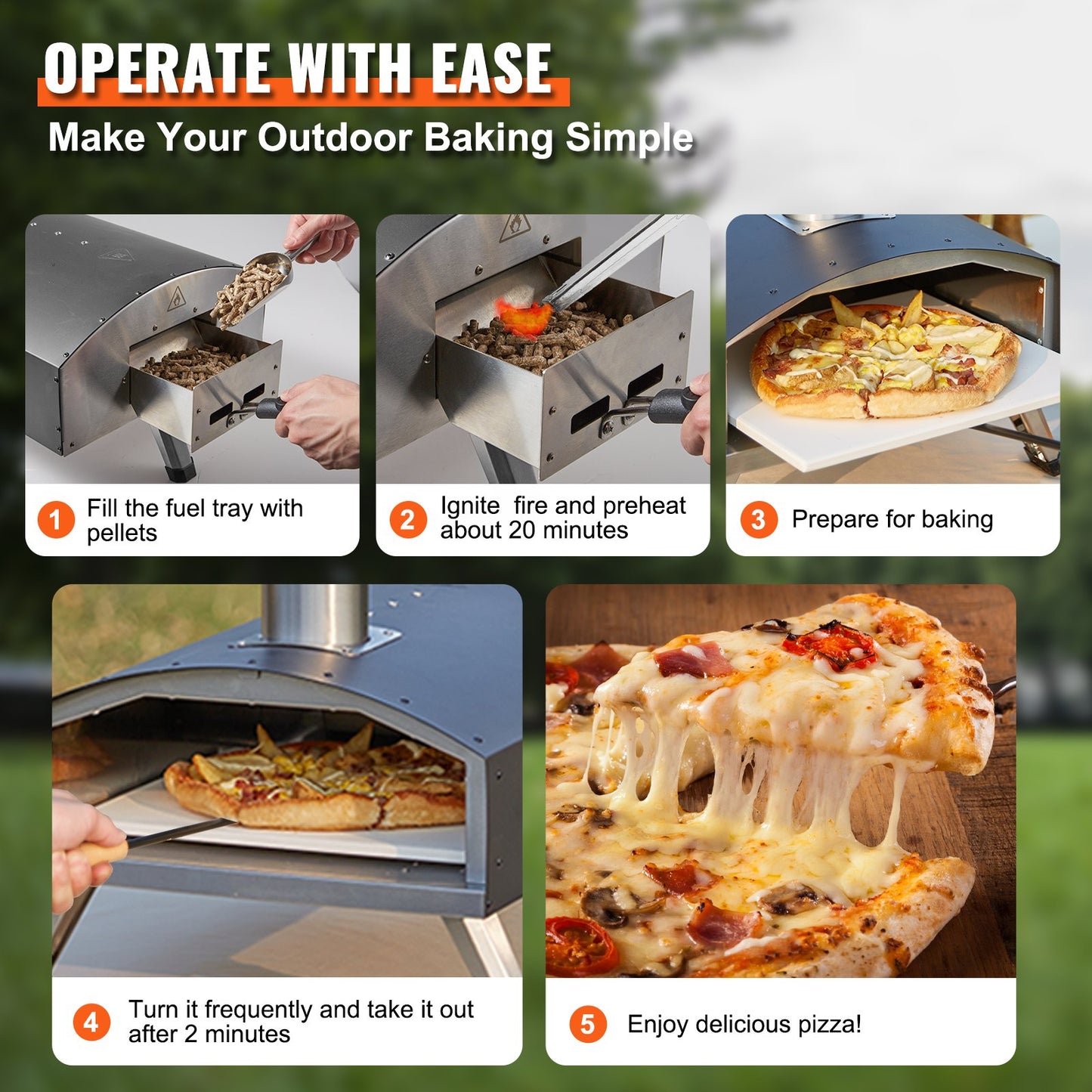 VEVOR Outdoor Pizza Oven, 12-inch, Wood Pellet and Charcoal Fired Pizza Maker, Portable