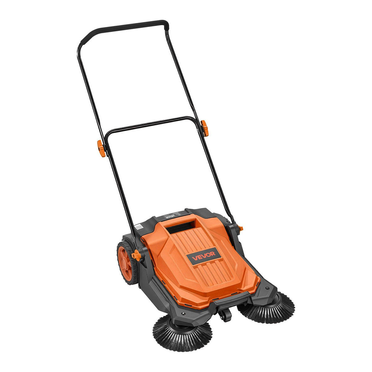 Walk-Behind Hand Push Floor Sweeper, Manual Floor Sweeper Non-Electric with 650mm Sweeping Width, 18.9L Waste Container & Adjustable Folding Handle for Yards Walkways Patios Garages - Orange