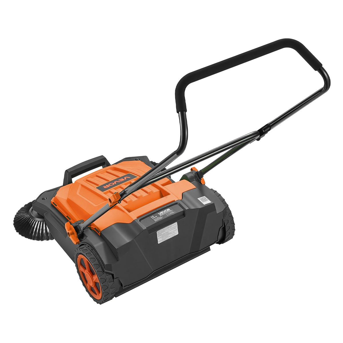 Walk-Behind Hand Push Floor Sweeper, Manual Floor Sweeper Non-Electric with 650mm Sweeping Width, 18.9L Waste Container & Adjustable Folding Handle for Yards Walkways Patios Garages - Orange