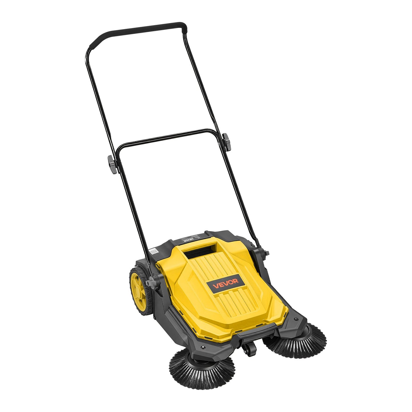 Walk-Behind Hand Push Floor Sweeper, Manual Floor Sweeper Non-Electric with 650mm Sweeping Width, 18.9L Waste Container & Adjustable Folding Handle for Yards Walkways Patios Garages - Yellow