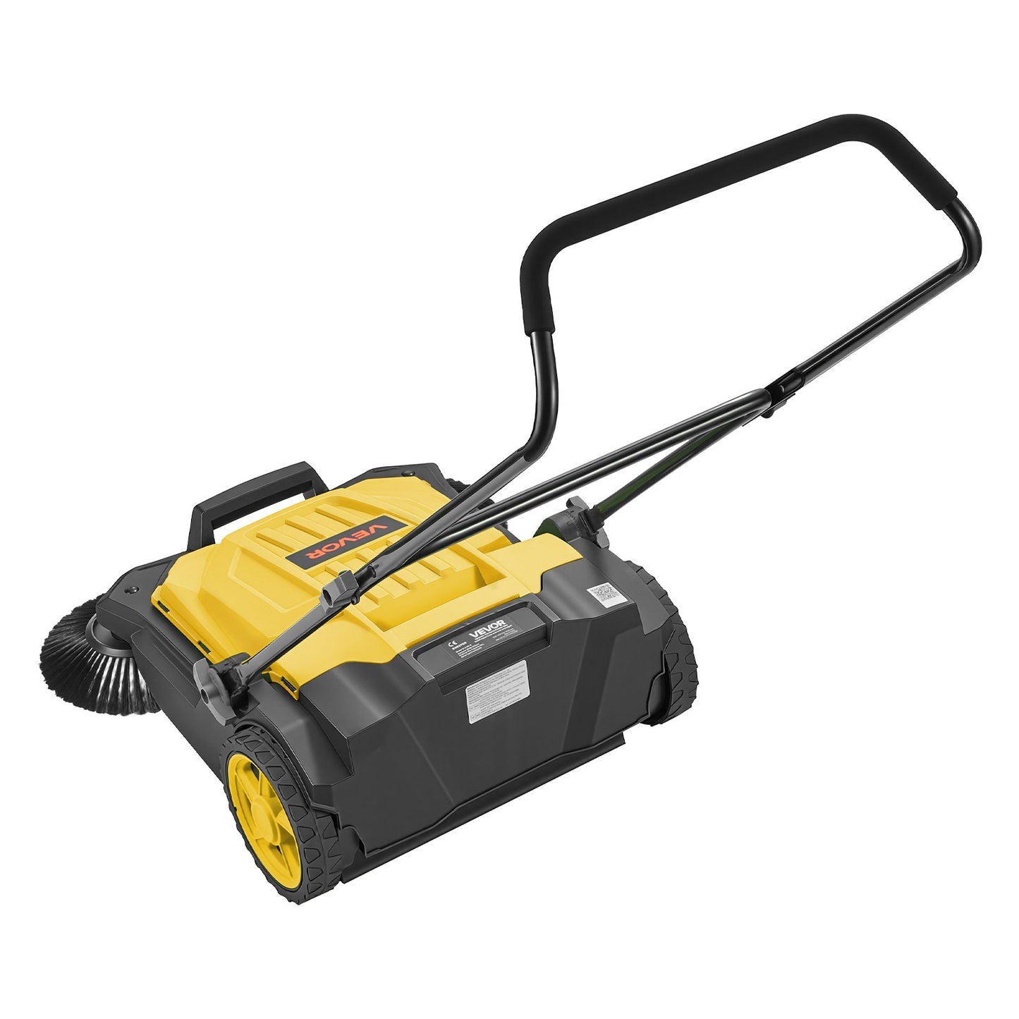 Walk-Behind Hand Push Floor Sweeper, Manual Floor Sweeper Non-Electric with 650mm Sweeping Width, 18.9L Waste Container & Adjustable Folding Handle for Yards Walkways Patios Garages - Yellow