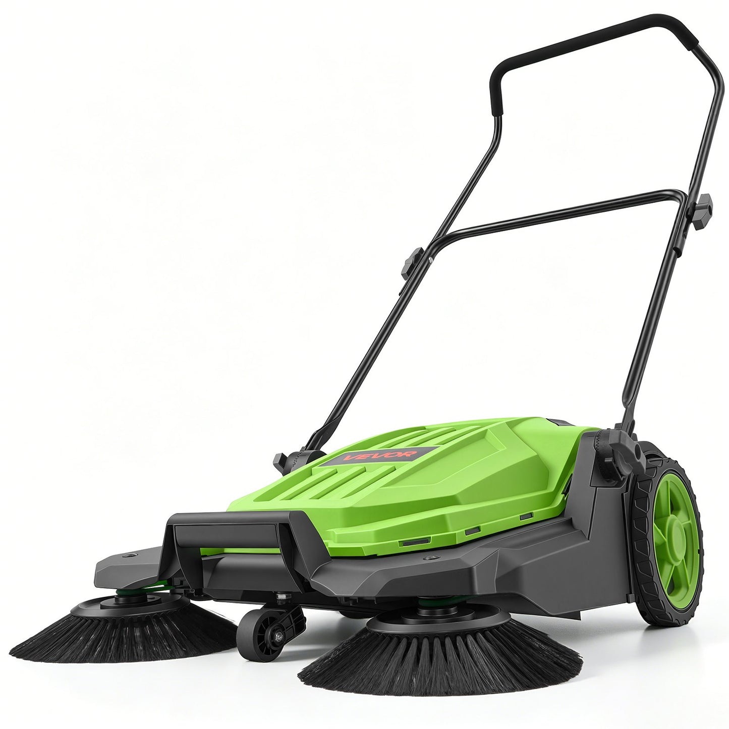 Walk-Behind Hand Push Floor Sweeper, Manual Floor Sweeper Non-Electric with 650mm Sweeping Width, 18.9L Waste Container & Adjustable Folding Handle for Yards Walkways Patios Garages - Green