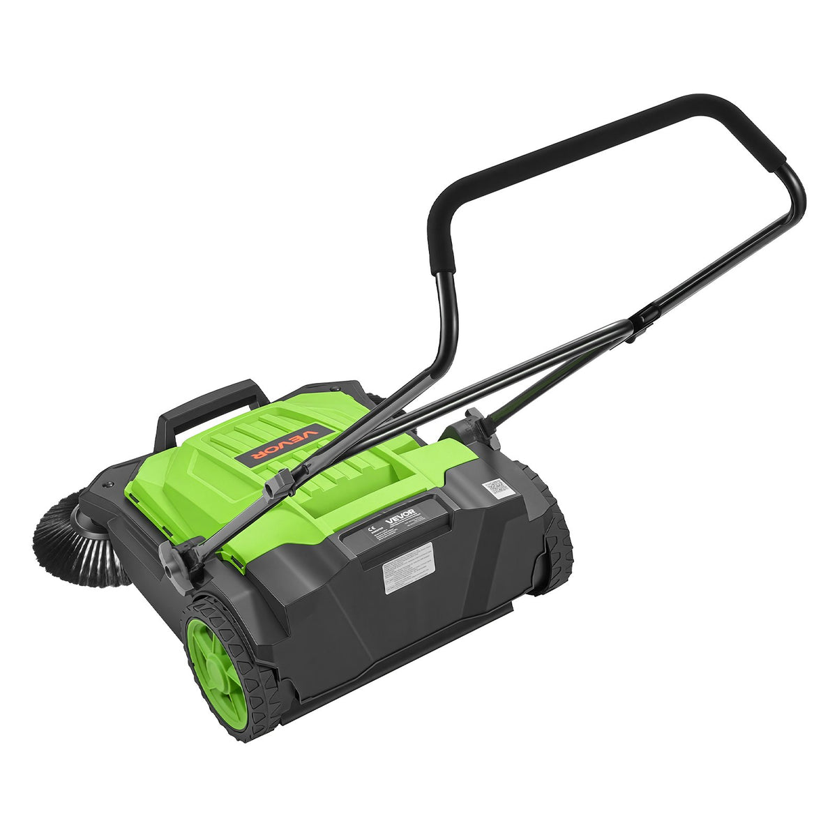Walk-Behind Hand Push Floor Sweeper, Manual Floor Sweeper Non-Electric with 650mm Sweeping Width, 18.9L Waste Container & Adjustable Folding Handle for Yards Walkways Patios Garages - Green