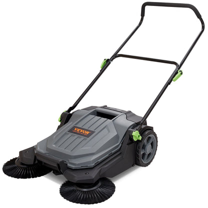 Hand Push Floor Sweeper, 0.65m Width, 18.9L Container, Adjustable Height