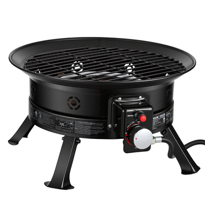 Propane Fire Pit 60.5 cm, 53,000 BTU Portable Gas Fire Pit, with Grill Grate & Lava Rocks, Adjustable Flame, Folding Legs,Smokeless Outdoor Firebowl for Camping, Patio, Backyard, Deck, RV, Black