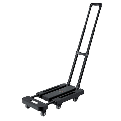 Folding Hand Truck, 226.8 kg Load Capacity, Collapsible Luggage Cart with 6 Wheels, 2 Elastic Ropes & Expandable Base, Utility Dolly Platform Cart for Airport Travel Luggage Office Moving, Black