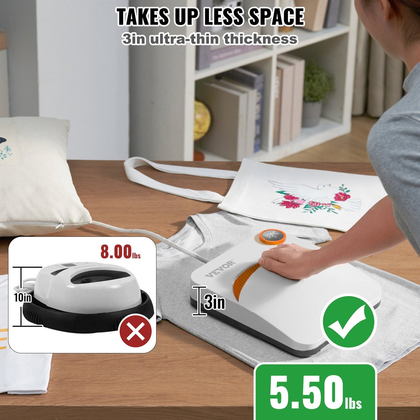 Portable Heat Press 22.8x22.8 cm for Sublimation & DIY T-shirt Transfers