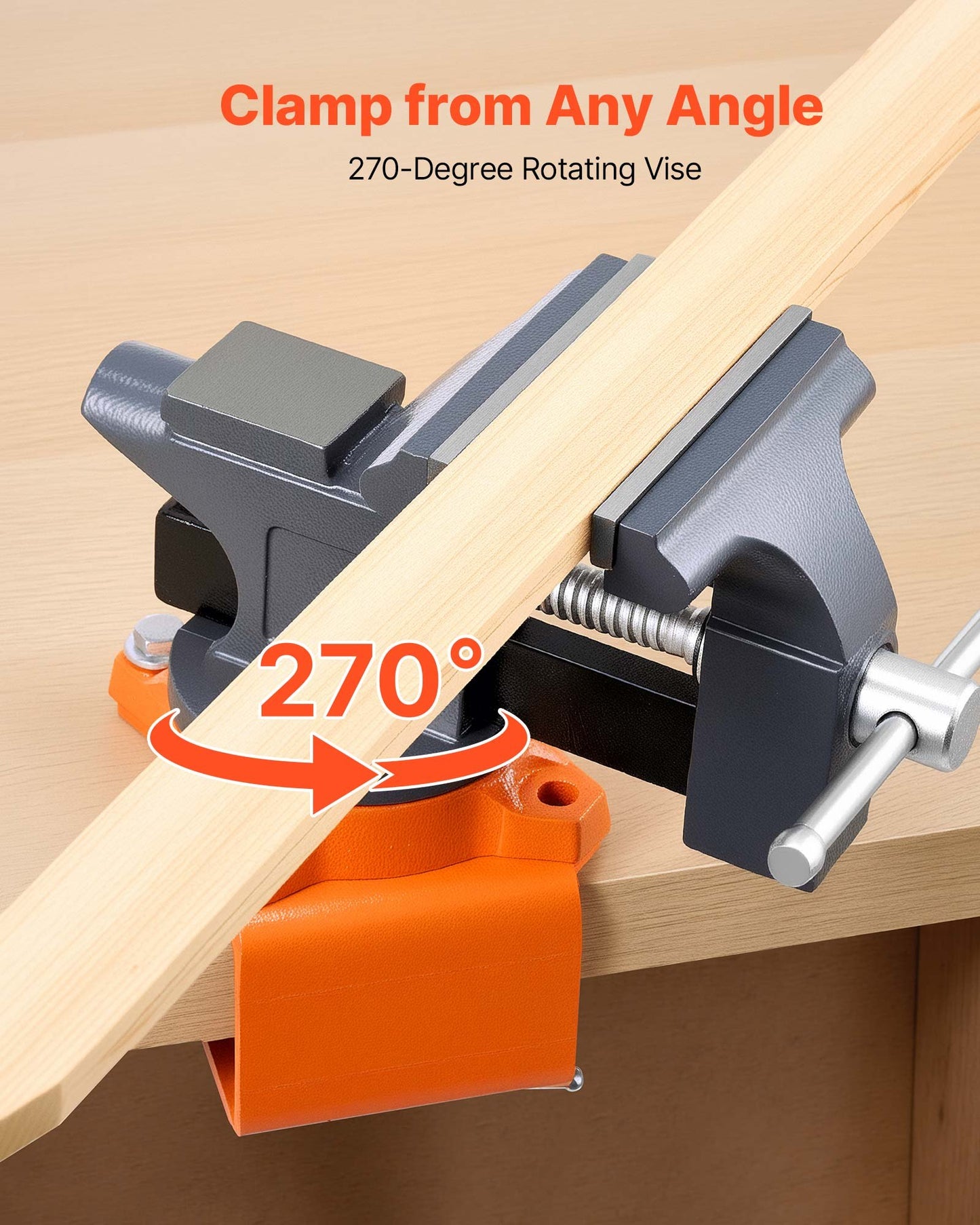 Bench Vise, 4.5 Inch, Portable Workbench Vice with 270° Swivel Base, Quick Release Rotating Bench Clamp, Cast Iron Construction, for Woodworking, Metalworking, Drilling, Sawing, Cutting Conduit