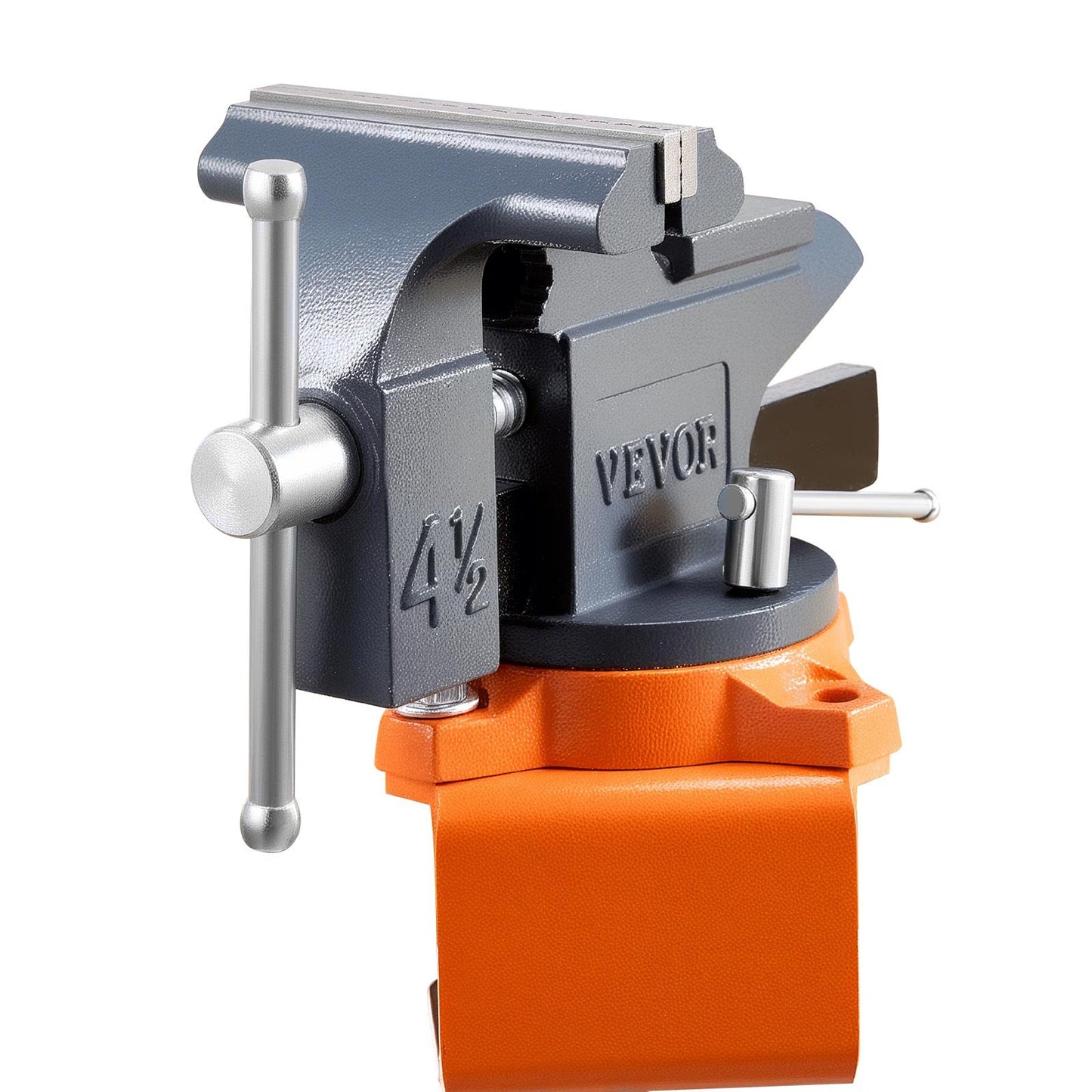Bench Vise, 4.5 Inch, Portable Workbench Vice with 270° Swivel Base, Quick Release Rotating Bench Clamp, Cast Iron Construction, for Woodworking, Metalworking, Drilling, Sawing, Cutting Conduit