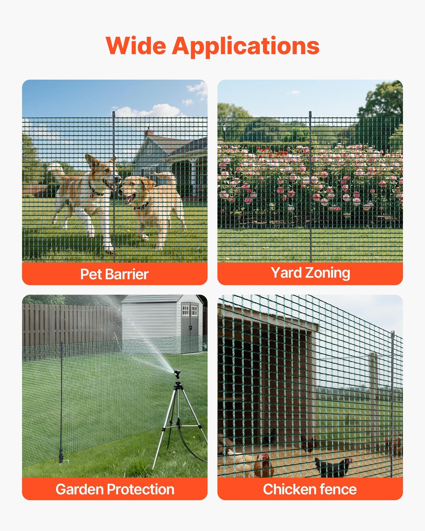 Temporary Fence with Posts, 0.9 x 15m Plastic Mesh Fencing, Garden Safety Fences Netting with Double-Spike Stakes & Guy Ropes, Temporary Fence for Dogs, Chickens, Plants, Outdoor Yards