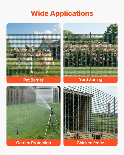 Temporary Fence with Posts, 0.9 x 15m Plastic Mesh Fencing, Garden Safety Fences Netting with Double-Spike Stakes & Guy Ropes, Temporary Fence for Dogs, Chickens, Plants, Outdoor Yards