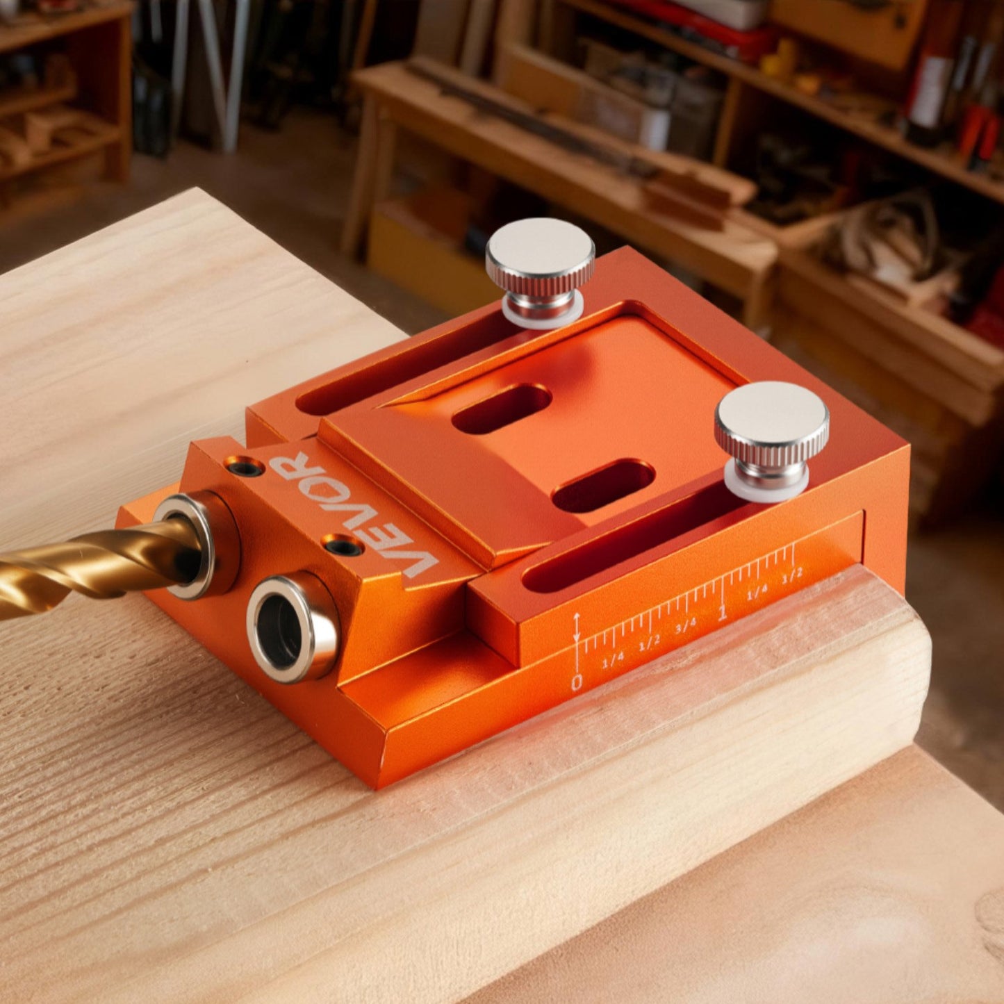 Pocket Hole Jig Kit, 12 mm to 48 mm Adjustable, Jig Pocket Hole System with Step Drill, Hex Wrench, Drill Stop Ring, Square Drive Bit, Plugs and Screws, Reinforced Metal Frame, for Woodworking