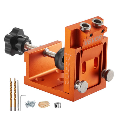 Pocket Hole Jig Kit, 12 mm to 48 mm Adjustable, Jig Pocket Hole System with Step Drill, Hex Wrench, Drill Stop Ring, Square Drive Bit, Plugs and Screws, Reinforced Metal Frame, for Woodworking