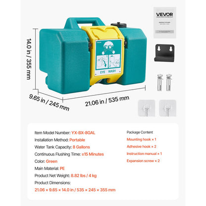 VEVOR Portable Eye Wash Station 8-Gallon OSHA-Approved Emergency Eyewash Station