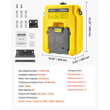 VEVOR Portable Eye Wash Station 14-Gal OSHA-Approved Emergency Eyewash Station