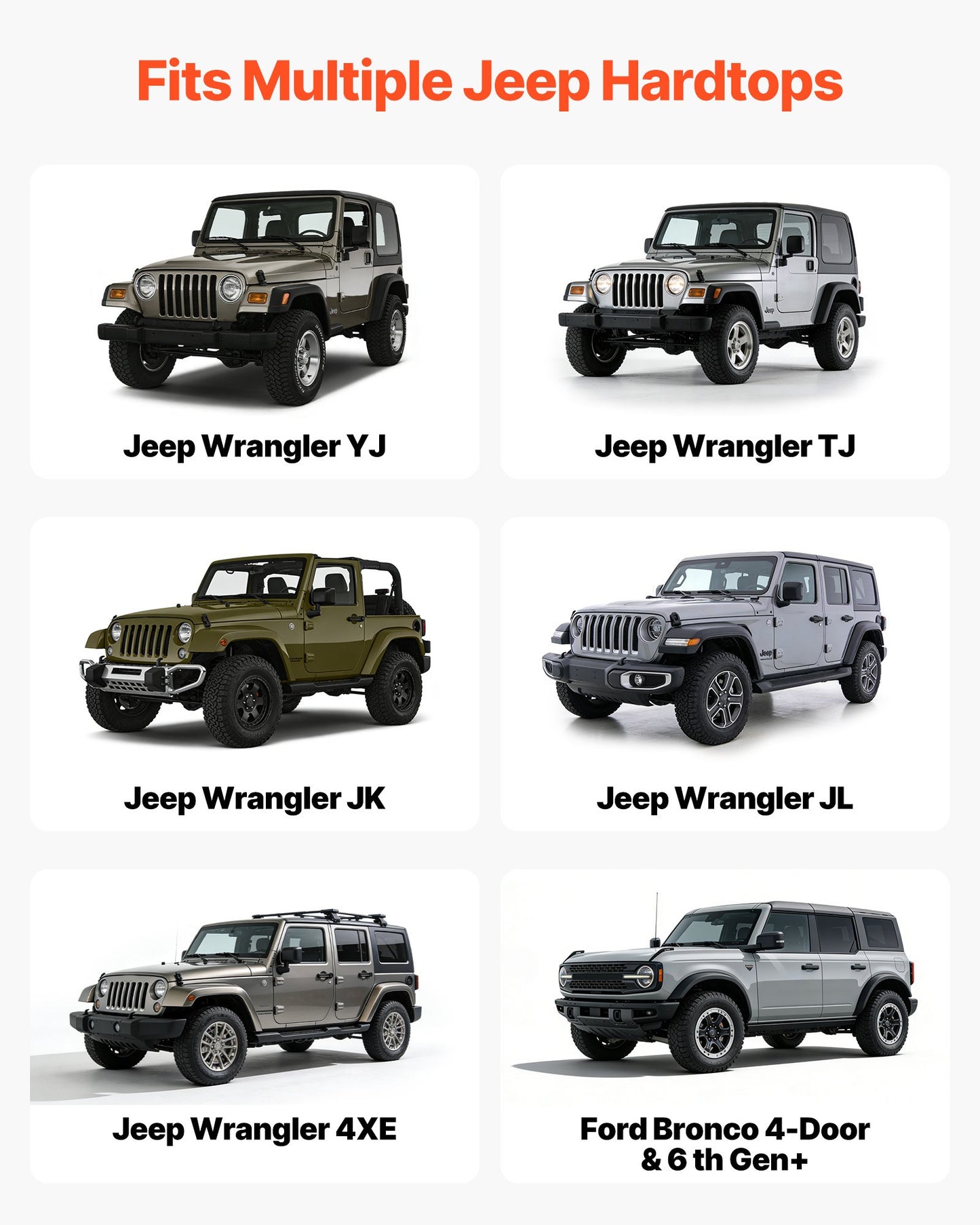 Hard Top Remover Lift, 99.79 kg, Jeep Hardtop Removal and Storage System, Quick & Easy One-Person Operation, Adjustable Height, for Jeep Wrangler YJ, TJ, JK, JL, 4XE, Ford Bronco 4 Door & 6 Gen+